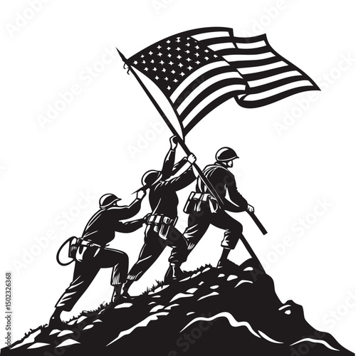 Raising the American Flag at the Top of Mountain