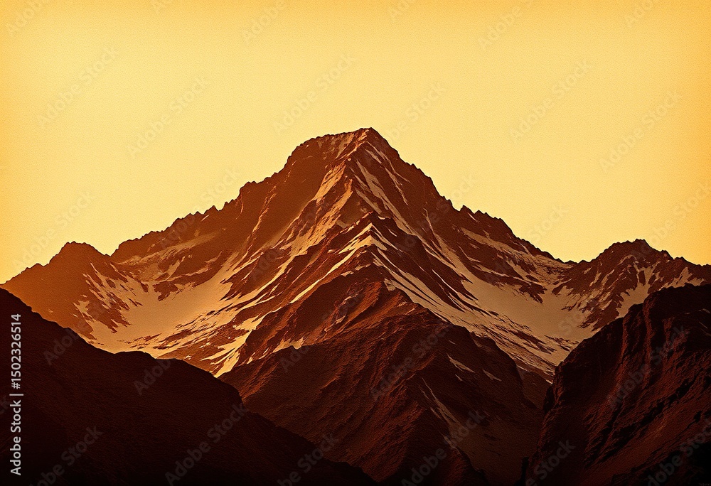 Naklejka premium Mountain peak bathed in golden sunlight.