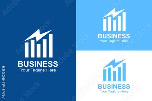 Modern Business Logo with Bar Chart & Lightning Bolt - Editable EPS Vector