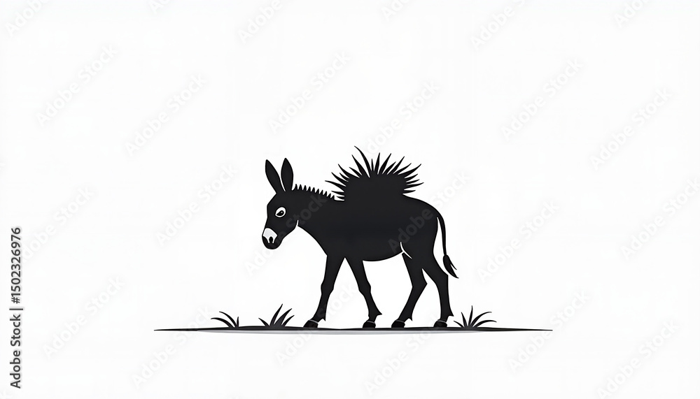 Obraz premium Black donkey grazing in a minimalist style 