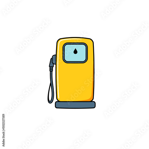 Yellow gas pump cartoon illustration isolated on white background