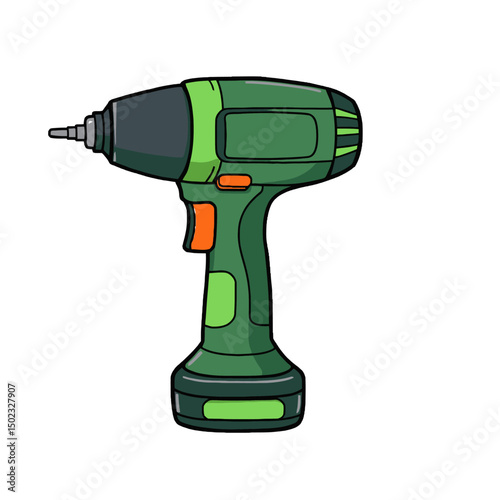 Green cordless drill illustration isolated on white background