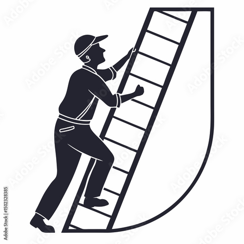 vector icon of a person climbing a ladder, black silhouette, white background, clean and minimalist design
