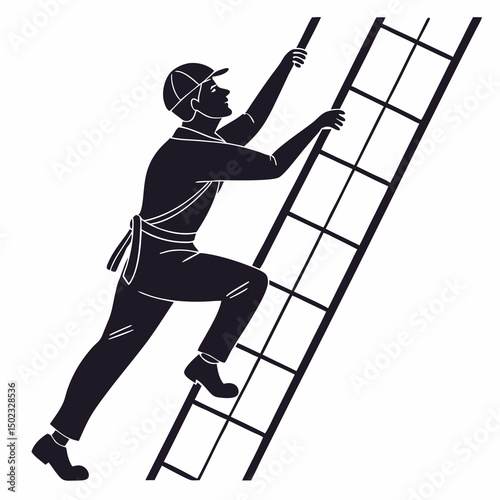 vector icon of a person climbing a ladder, black silhouette, white background, clean and minimalist design