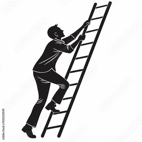 vector icon of a person climbing a ladder, black silhouette, white background, clean and minimalist design