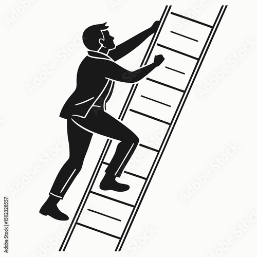 vector icon of a person climbing a ladder, black silhouette, white background, clean and minimalist design