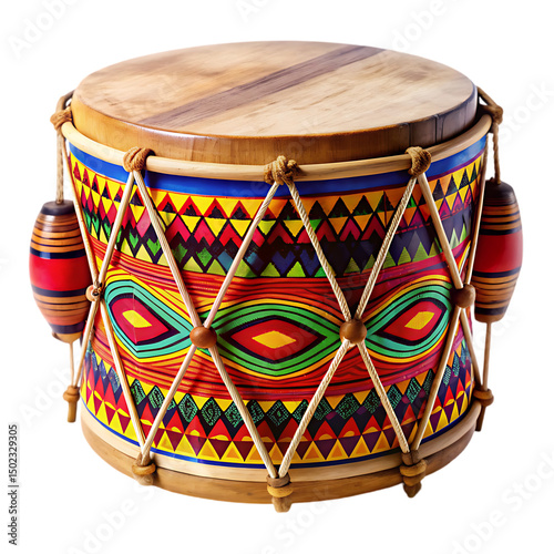 Vibrant Handcrafted Drum: Colorful Percussion Instrument Stock Photo