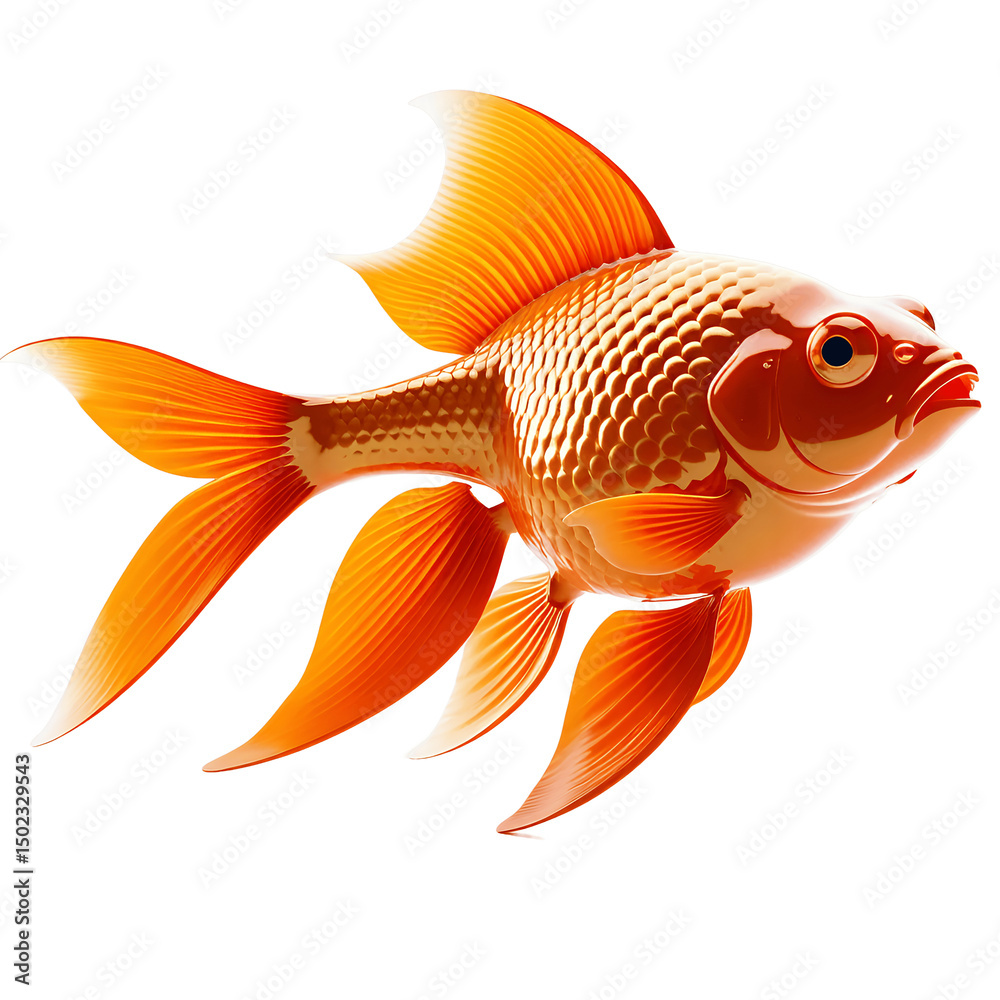 Elegant goldfish with flowing fins swims gracefully against a stark, isolating black background. Elegant goldfish with flowing fins swims gracefully against a stark, isolating black background.