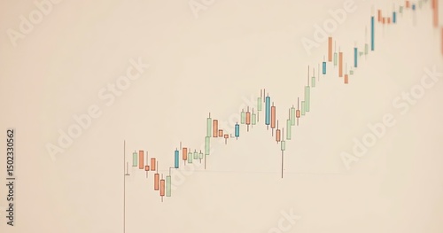 Stock market chart with rising trend.  Candlestick patterns show fluctuating market activity