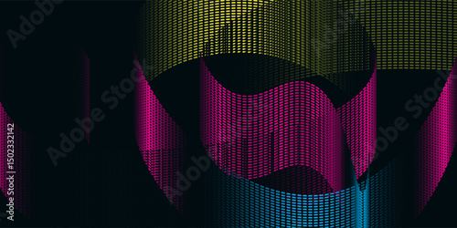 colorful waves isolated on black background. Abstract background. Particle lines. Abstract blue pink purple glowing net. 4K,