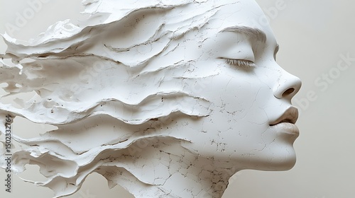 Abstract female profile, flowing white