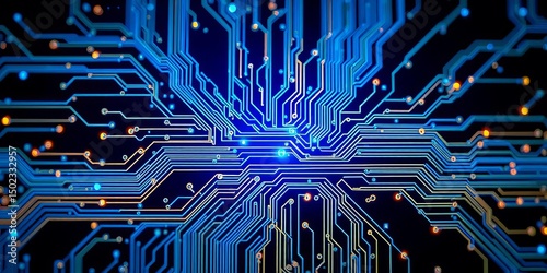 Abstract blue glowing circuit board texture, technological background,  science background,  corporate background