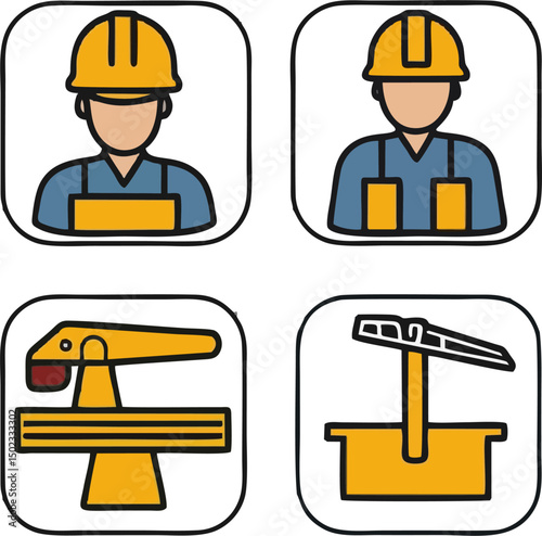 Construction worker vektor flat icon set vector illustration