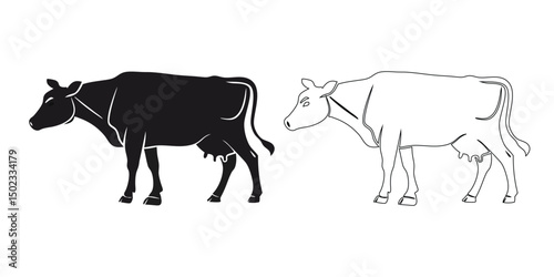 black and white cow vector silhouette