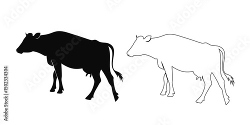 a cow vector silhouette climbing hill pose