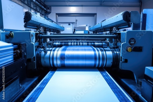 Modern printing press with machinery in operation