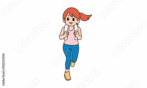 cute woman running cartoon illustration