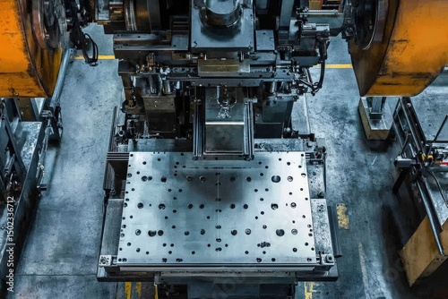 Overhead view of industrial machinery in a modern manufacturing facility