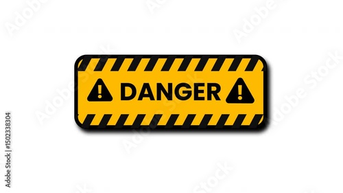 Yellow and Black Danger Sign Animation. Ideal for illustrating hazardous areas, warning messages, safety precautions, and industrial environments for design projects.
