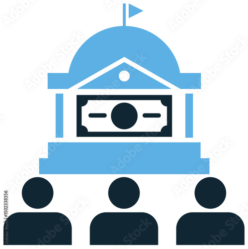Public finance icon vector for government spending, fiscal planning, and tax management. Ideal for civic budget illustration, financial policy tools, and economy visuals.