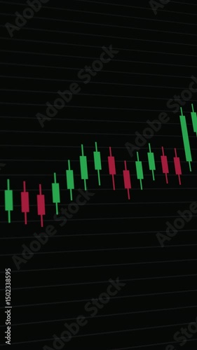 Stock market increase with candlestick Chart, tracking shot vertical animation