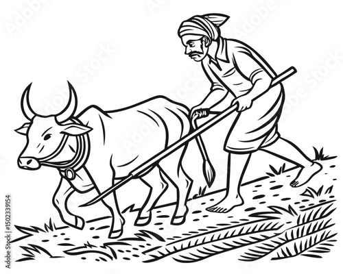 The Farmer And The Oxen Ploughing Fields for Plantation