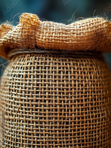 Close-up woven burlap container