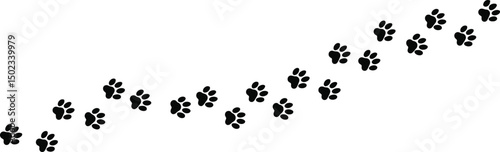 Black paw prints footprints leading across for creative designs and applications