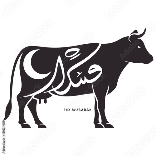 Elegant Eid Mubarak Typography on Qurbani Cow for Islamic Festival