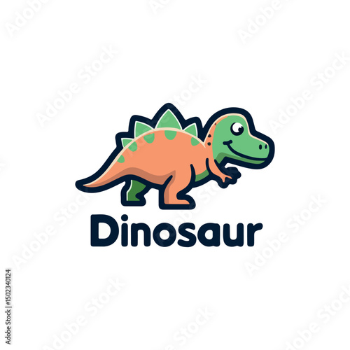 A cute cartoon Tyrannosaurus Rex with a friendly smile and big eyes, the dinosaur is a friendly cartoon vector illustration