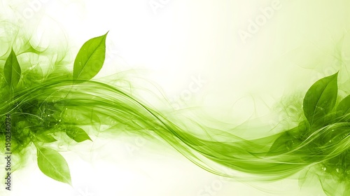 Abstract green leaves and flowing smoke design