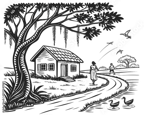 Rural Cottage Surrounded by Lush Nature and Tranquil Scenery