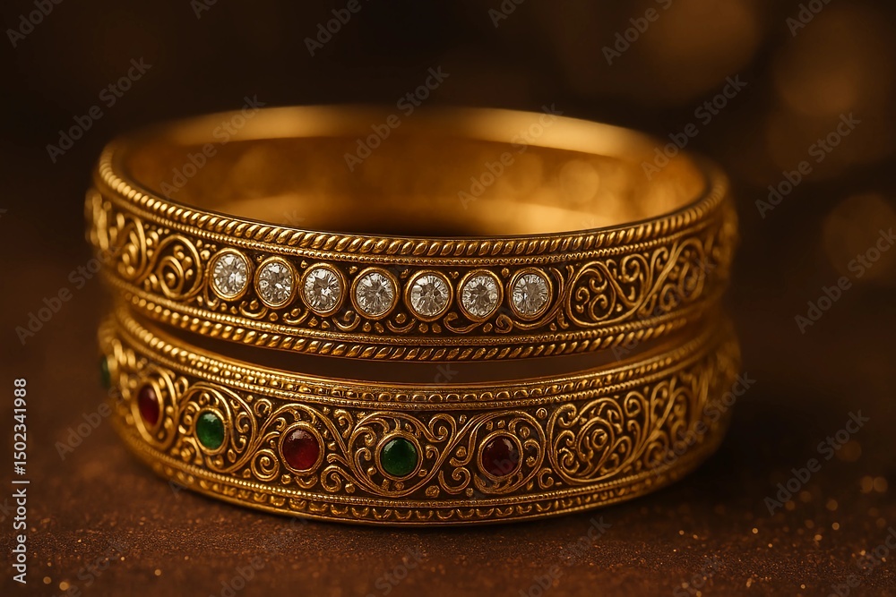 Antique Gold Bangles with Diamonds, Rubies & Emeralds Antique Gold Bangles with Diamonds, Rubies & Emeralds