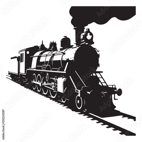 Steam locomotive of Silhouette on white background