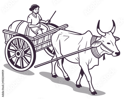 Traditional Village Life A Cart Pulled by an Ox