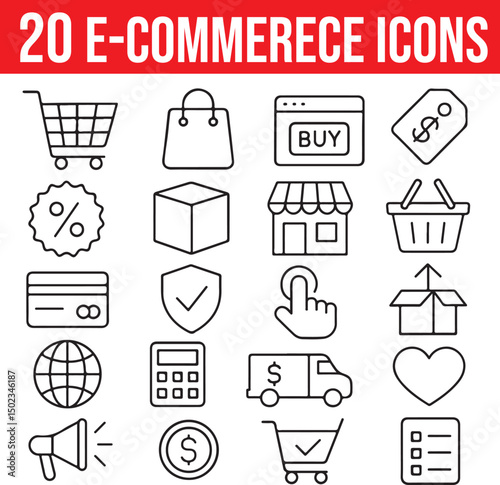 set of shopping icons, cart, promo, calculator, shopping bag, online shopping, ecommerece icons set, editable stroke