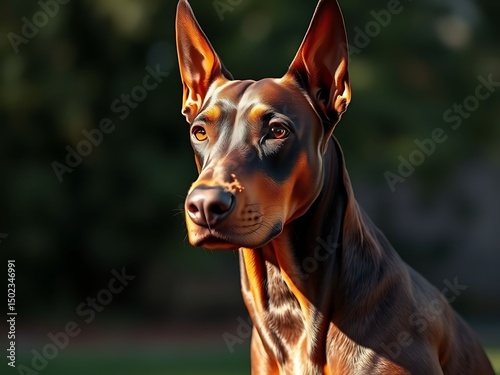 Majestic Doberman Pinscher portrait sunlight gleaming on rich coat captivating gaze unforgettable image photo