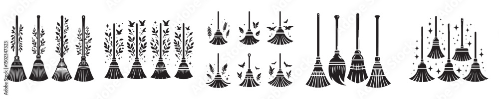 Naklejka premium vector set of broom silhouettes