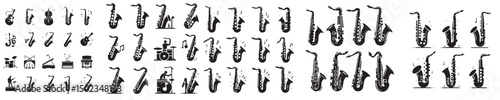 set of vector saxophone silhouette icons
