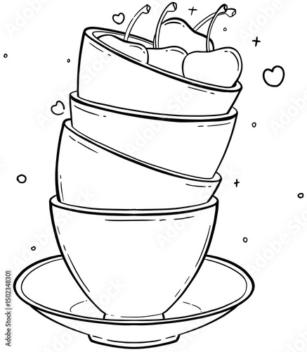 Foto Stacked Bowls with Cherries Coloring Page