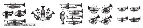 set of trumpet silhouette vector icons
