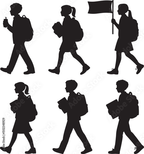 Students Walking to School Silhouette

Backpack Ready – School Time Vector

First Day of School Silhouette Scene

Back to School Bus Arrival Vector Art

Books, Bell & Kids – School Silhouette Design