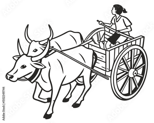 Ox Cart Drawing A Scene of Rural Transportation