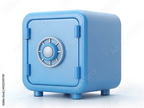 3D Icon of Blue Safe Box  with Combination Lock in Minimal Style