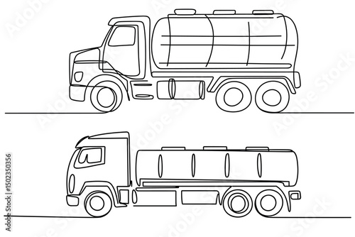  Continuous Line Drawing of Tanker Trucks Vector