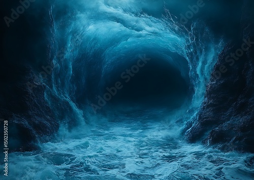 Dark, turbulent tunnel underwater