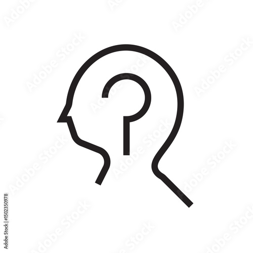 Minimalistic vector of a head with a question mark, symbolizing problem-solving, confusion, or brainstorming. Ideal for education and psychology themes.
