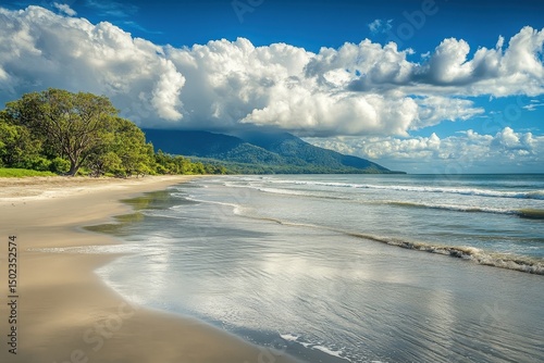 Stunning Thornton beach coastline at Daintree nature reserve showcasing lush landscapes and clear skies, Thornton beach coastline in Daintree nature reserve national park Australia