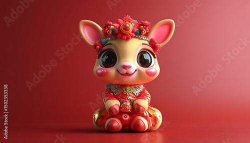 Cute cartoon rabbit in festive attire