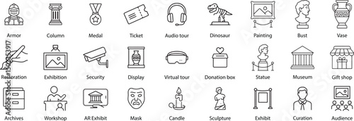 Museum Line Icons Vector Set, Isolated.